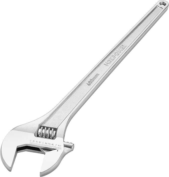 MAXPOWER 24" Adjustable Wrench, 2.4" Jaw Opening, Tapered Handle | Heavy Duty Large Adjustable Wrench Ideal for Plumbing, Nuts, and Pipes Fitting, SAE/Metric Scales