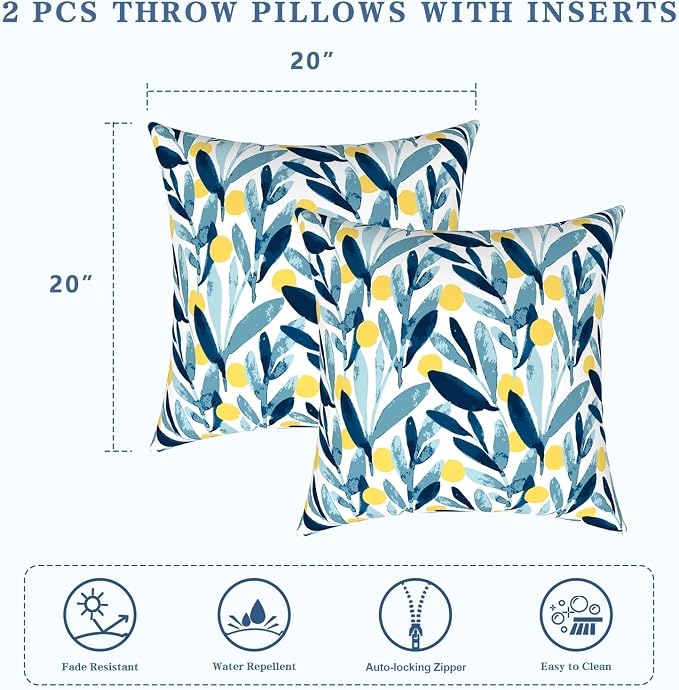 LVTXIII Outdoor Throw Pillows, Decorative Throw Pillows with Inserts, 20"x20" Square Pillows for Bed, Couch, Sofa and Patio Furniture, Set of 2, Leaves Multi