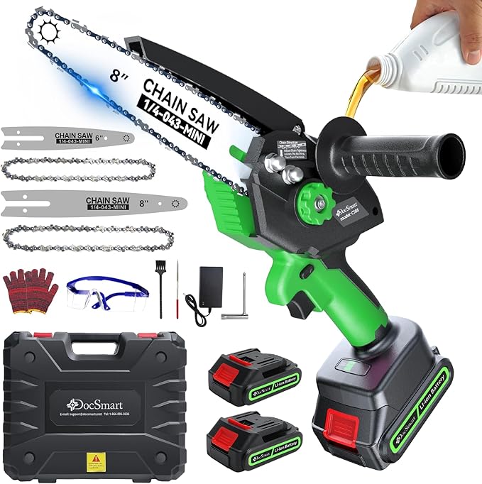 Electric Mini Chainsaw for Pruning Small Trees, Brushless 8 inch & 6 inch Portable Hand Saw with 2 Rechargeable Batteries, 1000W Handheld Chain Saw for Wood Cutting, Gardening Gifts for Mother's Day