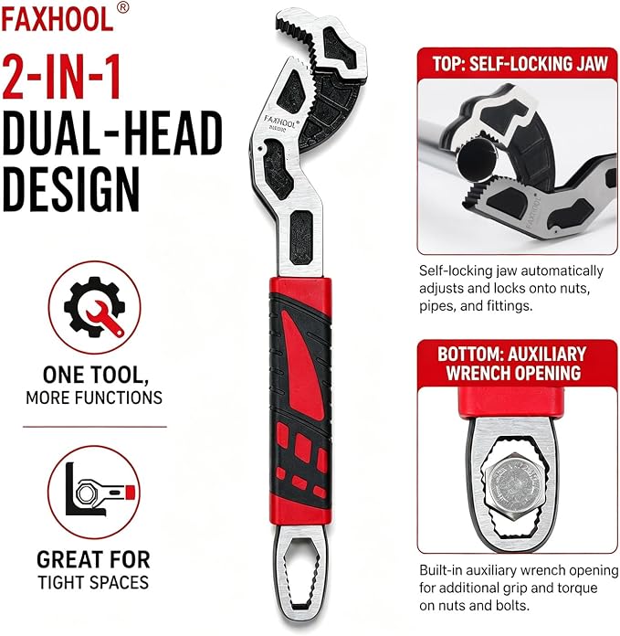 Pipe Wrench Set 6" 8" 10" 12" Self Adjusting Plumbers Wrench | Self Tightening Function, For 9/32"-1 3/8" (7-43mm), Pipe Fittings and Nuts