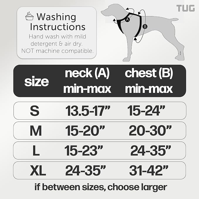 TUG Grab Dog Harness with Built-in Magnetic Traffic Leash (Large/Black) | Padded Magnetic Traffic Leash | Dual Leash Clips | 4-Point Adjustable Fit | Durable Nylon