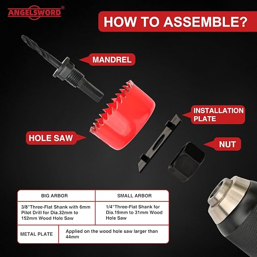 ANGELSWORD Hole Saw Set 24 PCS Double-Ground Teeth Hole Saw Kit, Hole Saw Drill Bit Kit, 3/4"-6" (19-152mm) 14 PCS Saw Blades, for Drywall, Soft Wood, Plywood, Plastic, PVC