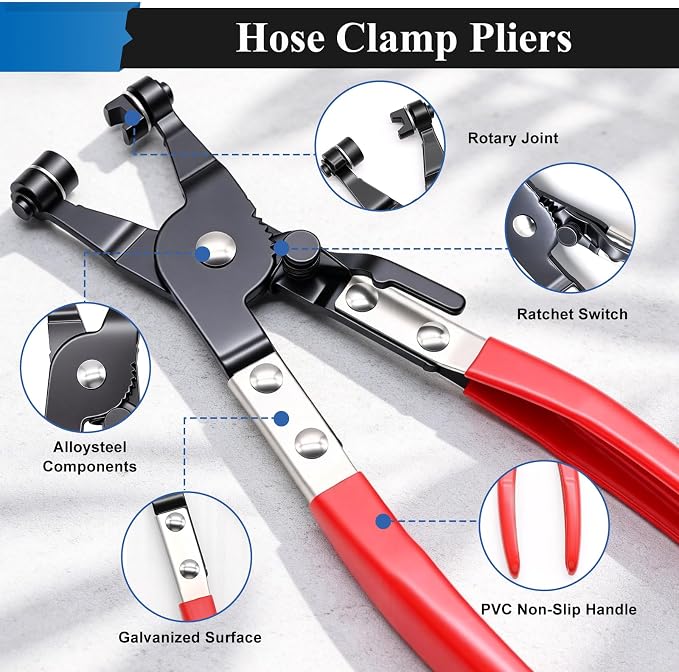 226Pcs 6-34mm Spring Hose Clamps Assortment Kit with Hose Clamp Plier - 24 Sizes Constant Tension Hose Clamps for Fuel Line Silicone Vacuum Hose Low Pressure Air Clamps(Grey)