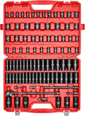 VEVOR 91-Piece 1/2" Drive Impact Socket Set, SAE (5/16" to 1-1/4") & Metric (8 to 32 mm), CR-V, Deep & Shallow, 6 Point, Ratchet Handle, Universal Joint, Adapters, Extension Bars (3, 5, 10 in)
