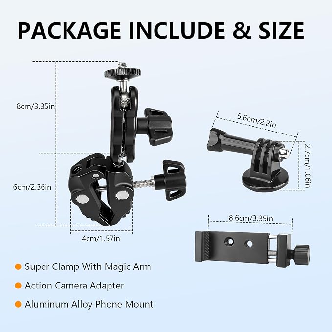 Chelhead Super Clamp Camera Mount with Phone Holder for Up to 3" Tubes