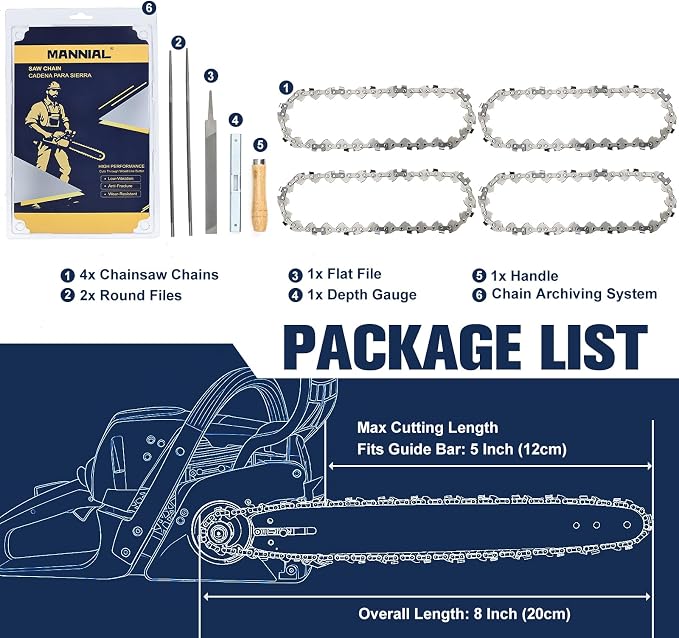4 Pack 5 Inch Chainsaw chain 0.30" .043" 28DL Fits Worx WG324 WG325- WA0142