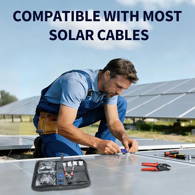 60PCS Solar Connector Crimping Tool Kit for Connecting Solar Panel Cable Wire, with 30 Pairs MC4 Connectors ，AWG13-10 Crimper and Stripper，2pcs Spanner Wrench，Solar Panel Connectors in the bag.