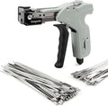 Delgada Stainless Steel Cable Tie Gun Kit with 100PCS Self-Locking Metal Zip Ties Outdoor Heavy Duty Fastening Zip Tie Tightening Tool for Chain Link Fence Pipes