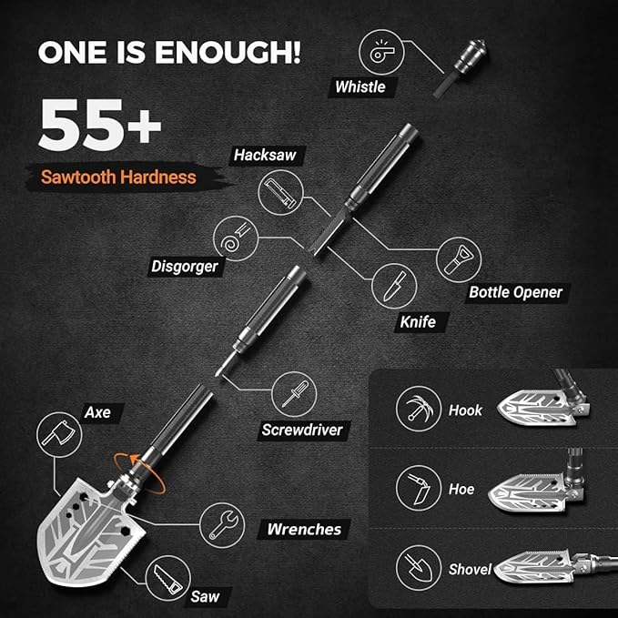 Sahara Sailor Unbreakable Tactical Shovel-180 Degree Folding Shovel-Camping Shovels - 23 in 1 Survival Gear and Equipment Multifunctional Camping Gear Survival Tools for Caping Hiking