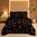 Nttopship Geometric Yellow Black Triangle Queen Size Comforter Set,Light Honeycomb Bedding Set 7 Piece in A Bag,Bed Sheet Set Geometry Decor,Microfiber Lightweight All Season