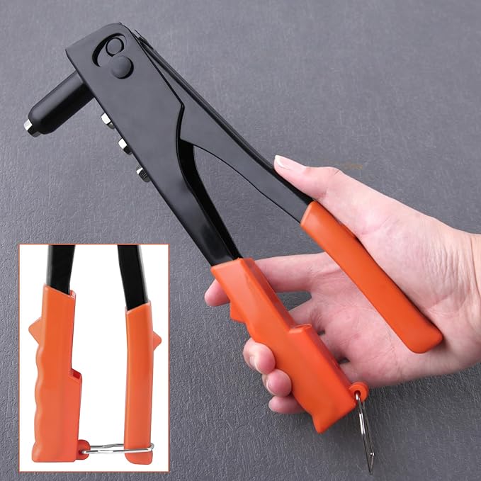 4-in-1 Heavy Duty Hand Riveter Rivet Gun Pop Rivet Tool Kit with 100 Rivets 3/32-inch, 1/8-inch, 5/32-inch, 3/16-inch,4 Interchangeable Nosepieces for Metal,Plastic,Wood and Leather