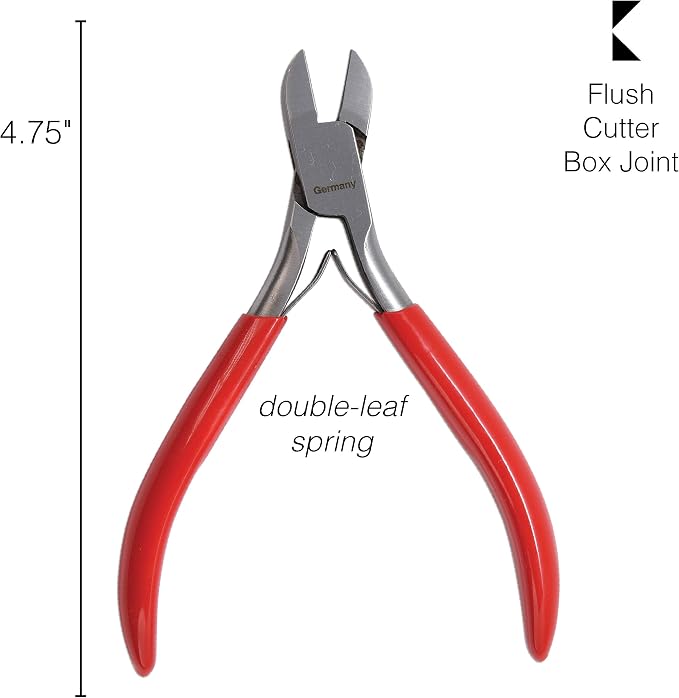 The Beadsmith Platinum Series German Flush Cutter, 4.75 inches (120mm) with polished steel head, red PVC comfort grip handle and double-leaf spring, tool for jewelry making