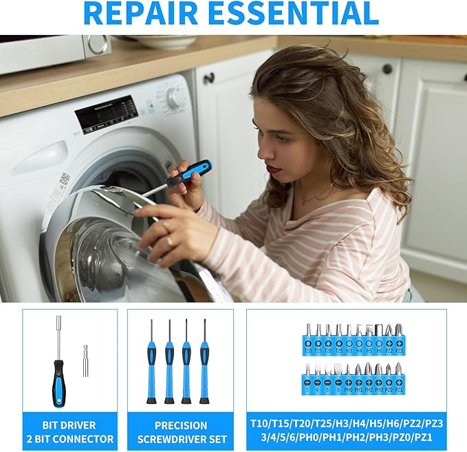 HANGYING 39 Piece Basic Home Tool Set Household Tool kit for Home General Repair Small Hand Tool Kit in Toolbox Storage Case for Home Garage Office College Dormitory Use, Blue