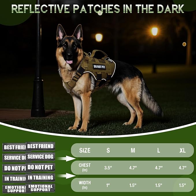 Tactical Molle Vest Mesh Dog Harness with 10 Removale Pet Patches | Breathable Service Dog harness with Double Soft Padded Handle for Medium Dog, Reflective Military Pet Vest for Walk Hiking