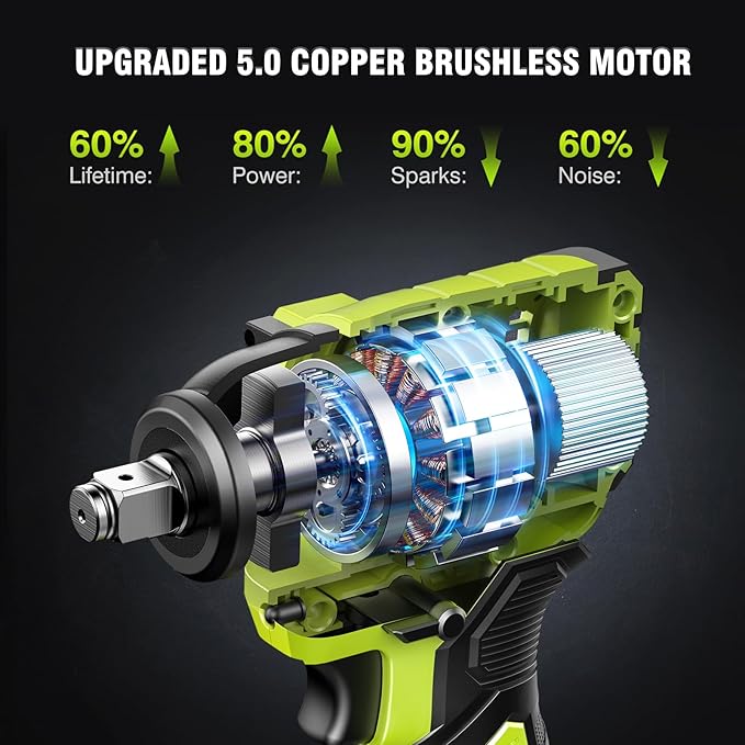 Robustrue Cordless Impact Wrench, 590Ft-lbs (800N.m) Brushless 1/2 inch, 2800RPM High Torque Impact Gun, 2x 4.0Ah Battery, Charger, 4 Sockets, Electric Impact Wrench for Car Home