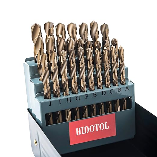HIDOTOL 26PCS Cobalt Letter Drill Bit Set M35 HSS Twist Jobber Drill Bits for Hardened Metal, Stainless Steel, Cast Iron, Plastic and Wood Letter A-Z with Indexed Metal Case