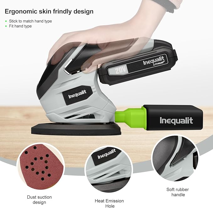 Cordless Detail Sander, Electric Sander with 12000 RPM 20V 1.3Ah, Including 20Pcs Sandpapers and Dust Collection System for Precise Sanding in Tight Spaces, Battery and Charger Bundled