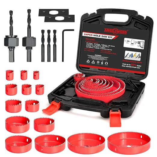 ANGELSWORD Hole Saw Set 24 PCS Double-Ground Teeth Hole Saw Kit, Hole Saw Drill Bit Kit, 3/4"-6" (19-152mm) 14 PCS Saw Blades, for Drywall, Soft Wood, Plywood, Plastic, PVC