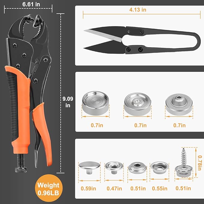 YXGOOD Upgraded Version Heavy Duty Snap Fastener Tool, Snap Setter Tool with 50 Sets Snaps, Fastener Pliers Tool Kit for Repairing Boat Covers, Replacing Metal Snaps, Canvas, Sewing, Tarps
