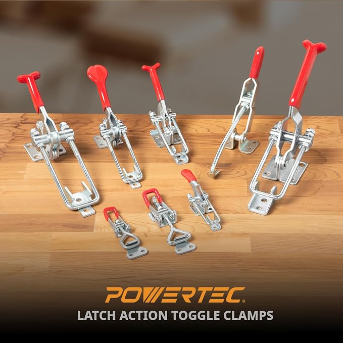 POWERTEC 4PK Toggle Clamp, 700 lbs Capacity, 431 Self-Lock U-Bolt Adjustable Latch w/Antislip Hand Grip for Woodworking Jigs & Fixtures, Smoker, Tire Carrier, Tool Box, Cabinet (20341-P2)