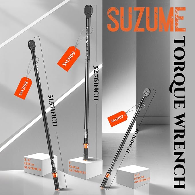 SUZUME 1 Inch Torque Wrench (200-1200 Ft.Lb/ 271-1627 N.m) ±3% Accuracy Loud Click Reversible Head Cr-V Steel Torque Wrenches for Mining Equipment, Marine Vessels, Construction Machinery,Rail