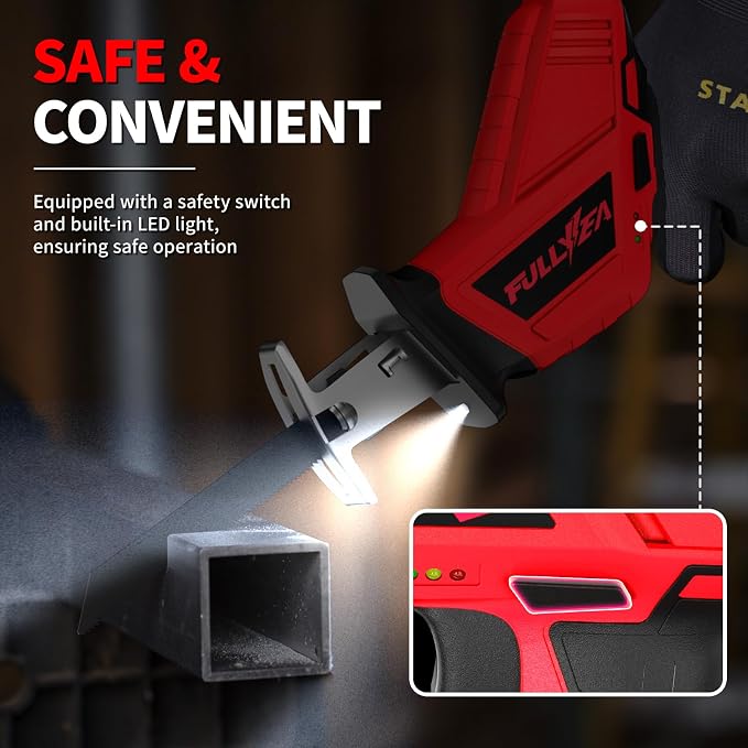 FULLYEA Reciprocating Saw Cordless, 0-3500SPM Variable Speed Reciprocating Saws with 4 Saw Blades, Tool-Free Blade Change, Electric Saws for Metal Wood Plastic Cutting