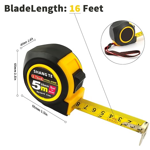 2 Packs Measuring Tape Retractable 16 ft, Steel Tape Measure, 16-Foot Basics Self-Locking Measurement Auto Lock Tape Rule Imperial/Metric Tape Measure for Body Measurements Handicraftsman