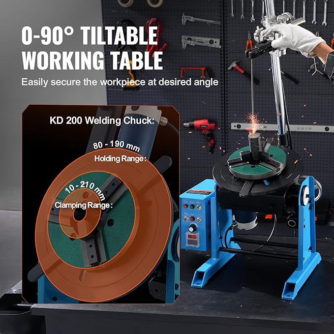 VEVOR Rotary Welding Positioner 66LBS / 30KG, 0-90° Welding Positioning Turntable Table 1-12RPM 80W, with 12.4 Inch 3-Jaw Lathe Chuck & Welding Torch Stand Holder for Cutting, Grinding, Assembly