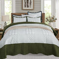 Cmfshape Geometry Embroidery Quilt Set,3 Pieces King Size Quilt Bedding Set,Classic Geometry Pattern Quilts,Ultra Soft Lightweight Reversible Bedspread Coverlets for All Season(Dark Green,104"x90")