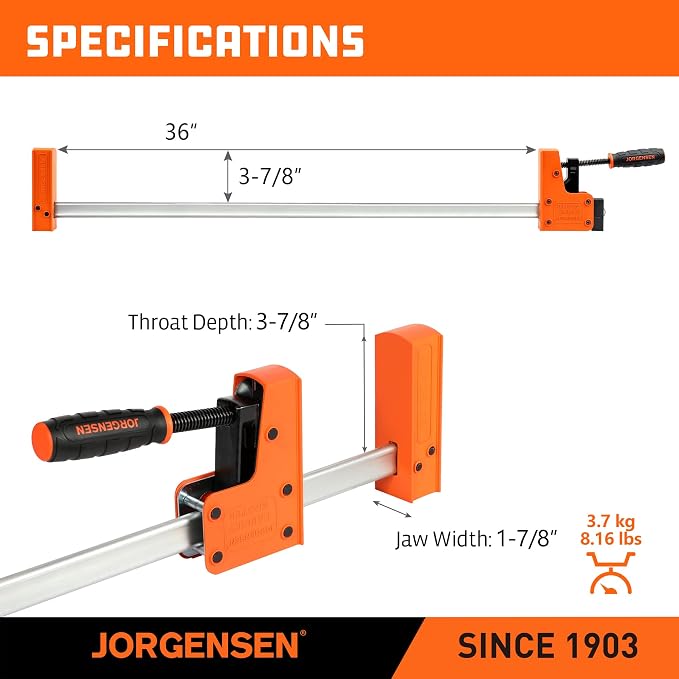 Jorgensen 36-inch Bar Clamps, 90° Cabinet Master Parallel Jaw Bar Clamp Set, 2-Pack