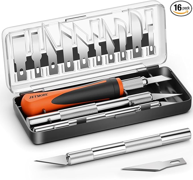 JETMORE 16 Pcs Exacto Knife Set, 3 Craft Knife and 13 SK5 Steel Blades, Precision Hobby Knife for Carving, Modeling, DIY, Scrapbooking, and Art Projects