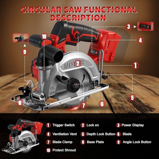 6 Inch Circular Saw for Milwaukee M18 18V Battery (No Battery), Brushless Cordless Round Saw Kit with 0-45° Cutting Bevel, 6200 RPM, Idea for Wood Plastic Soft Metal