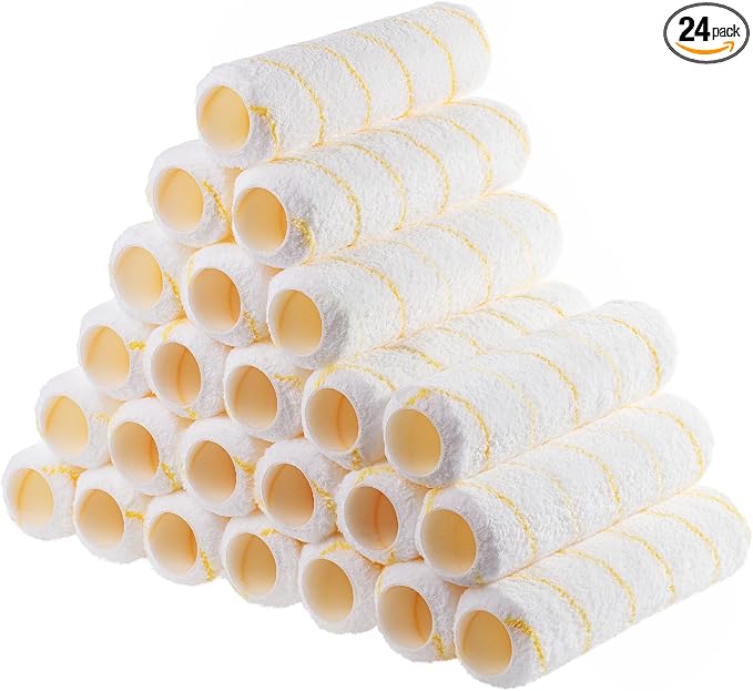 Bates- Paint Roller Covers, 9" x 3/8", 24 Pack, Yellow Stripes, Covers for Paint Rollers 9 Inch, 9 Inch Paint Roller Covers, Paint Roller Cover, Paint Roller Covers 9 Inch, Large Paint Roller Covers