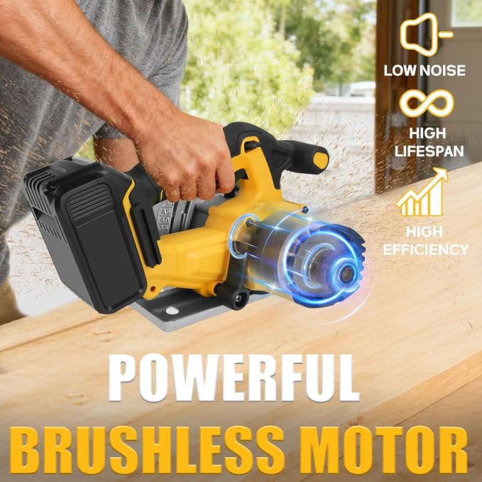 Cordless Circular Saw for Dewalt 20V Battery, Brushless Saws 6-1/2" Blade, 0-45° Cutting Bevel, Cutting Depth 2.24''(90°), 1.61''(45°), Power Wood Saw for Plastic, Wood(Only tools)