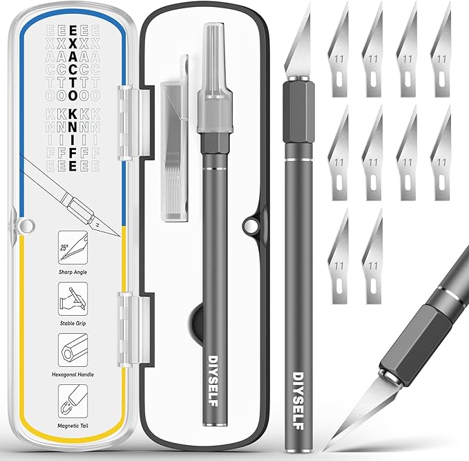 DIYSELF Exacto Knife 12 Pcs Exacto Knife Set with Case Craft Hobby Precision Knife with 11 Blades for Crafting Paper Scrapbooking Models 3D Printing Clay Rubber Stamps, Gifts for Women Adults Her Men