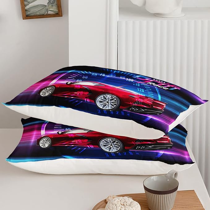 Axolotl Race Car Bedding Set - Full Size Boys Extreme Sports Comforter Set with 2 Pillowcase Car Racing Gifts