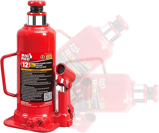 Big RED Welded Car Bottle Jack with Vertical and Horizontal Usage: Capacity 12 Ton (24,000 LBs), Red