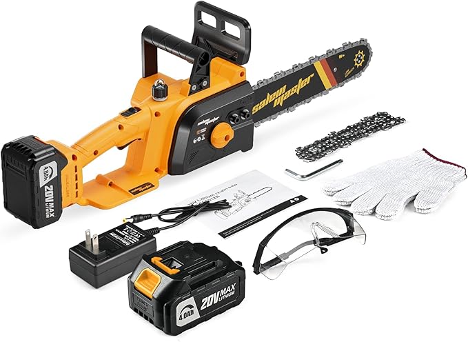 12" Electric Chainsaw Cordless, 20V Battery Powered Cordless Chain Saw, Chainsaw with 4.0Ah Lithium ion Battery and Charger