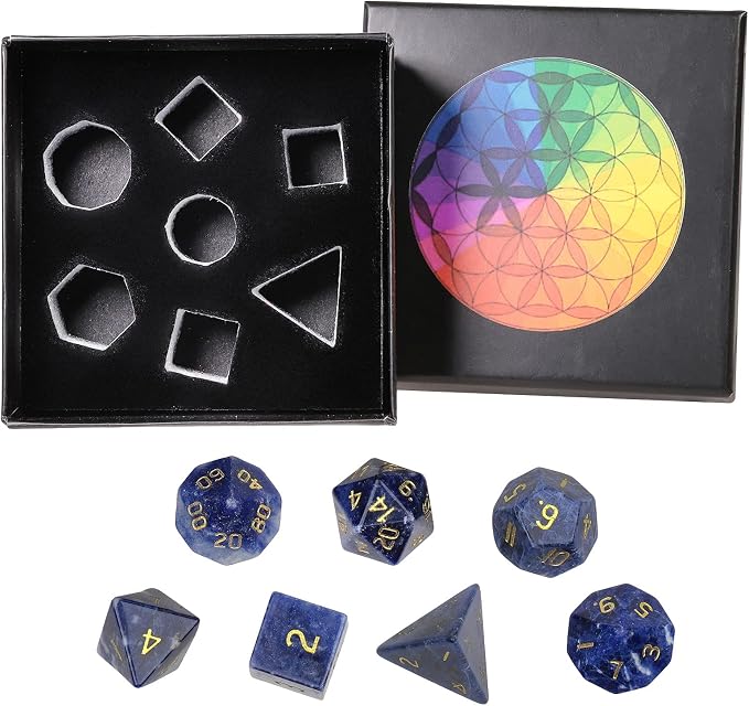 mookaitedecor 7 PCS Sodalite Crystal Polyhedral DND Dice Set, Polished Tumbled Stones Dices for RPG MTG Table Games Home Decoration