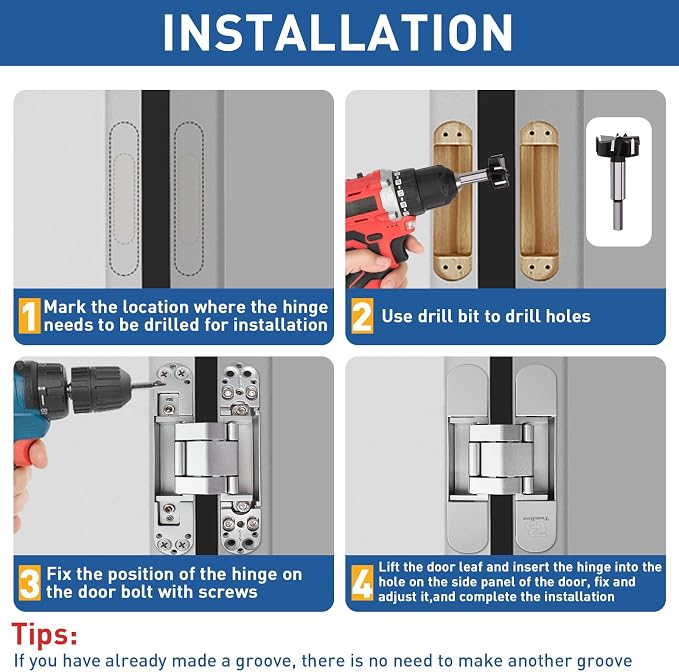 TamBee 6inch Hidden Door Hinges Invisible Hinges Concealed Hinges Zinc Alloy 180 Degree Swing Hinge 3 Way Adjustable Butt Hinge 6 x 2.5 x 1 inch Black (2 Pack)