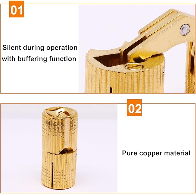 14mm Invisible Brass Barrel Hinges Hidden Concealed Furniture Hinges 180 Degree Opening Angle 12Pcs