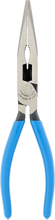Channellock Needle-Nose Pliers E318 - Long Nose, High Carbon Steel, Blue Handle - 8-Inch Combination