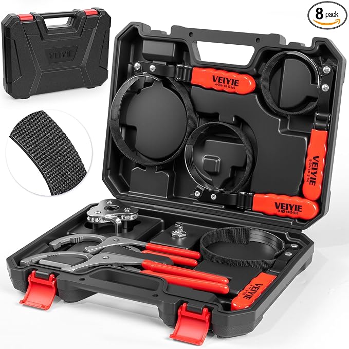 8-Piece Oil Filter Wrench Set, Oil Filter Removal Tool Cover 2-3/4" to 5-1/4", 9" & 12" Adjustable Oil Filter Pliers, Universal 3-Jaw Fuel Filter Wrench & Adapter for Car, Truck, Motorcycle