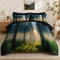 Nesker Comforter Set Twin Size, Sunlit Forest Nature 5 Pcs Bedding for Kids and Adults, Misty Tree Forest Bed Sheet Sets with Fitted Sheet Pillowcase & Sham