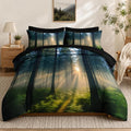 Nesker Comforter Set Queen Size, Sunlit Forest Nature 7 Pcs Bedding for Kids and Adults, Misty Tree Forest Bed Sheet Sets with Fitted Sheet 2 Pillowcases & 2 Shams