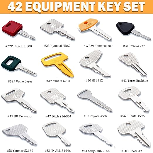 42 Heavy Equipment Key Master Set, Construction Machine Ignition Keys for CAT Caterpillar Volvo JCB JLG John Deere Hyster Komatsu Kubota Yanmar Daewoo Takeuchi Ford New Holland and More