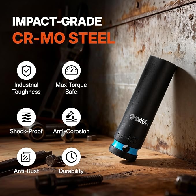 BLACK CANYON 29-Piece 1/2" Drive Deep Impact Socket Set, SAE & Metric 6-Point Sockets, Cr-Mo Impact Grade Steel, Includes 3" Extension Bar, Storage Case for Auto, Truck & Industrial Repair