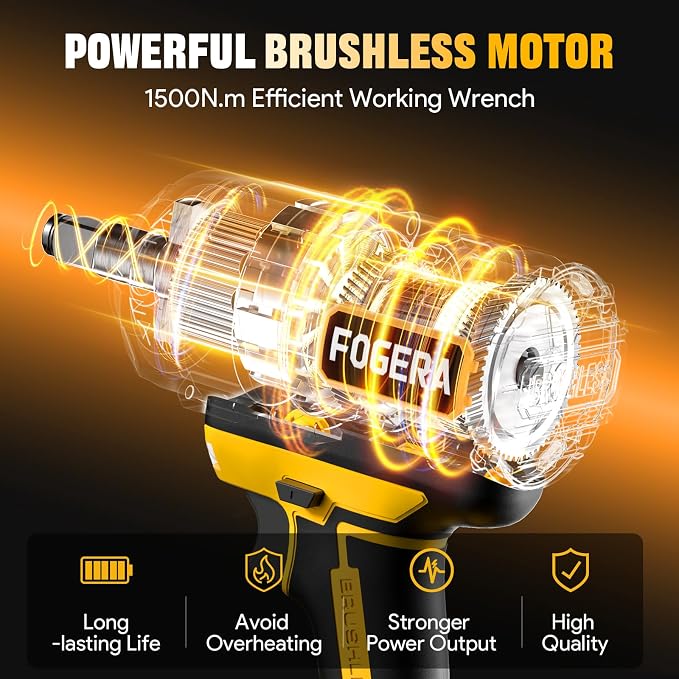 1/2" Cordless Impact Wrench for Dewalt 20V Battery, 1100 Ft-lbs (1500N.m) | (Battery Not Included), High Torque Impact Driver, Brushless Impact Gun, with 3 Speed Modes, LED Light, 6 Impact Sockets