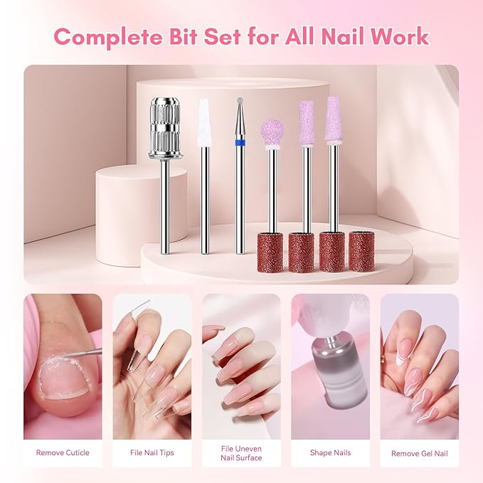 Makartt Nail Drill Professional, 35,000RPM Electric Nail File for Acrylic & Gel Removal, 60W Brushless Coreless Motor, 2-in-1 Desktop & Portable, LCD Display, Rechargeable, Quiet, F&R, Nouvella Black