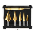 Step Drill Bit Set, 6 Pcs Titanium High Speed Steel Step Drill Bits with Extra Automotive Center Punch for Metal, Wood & Plastic, with Aluminum Case, 50 Sizes